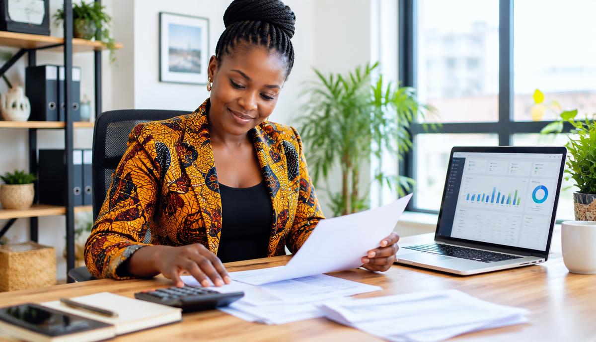 Business owner reviewing her books