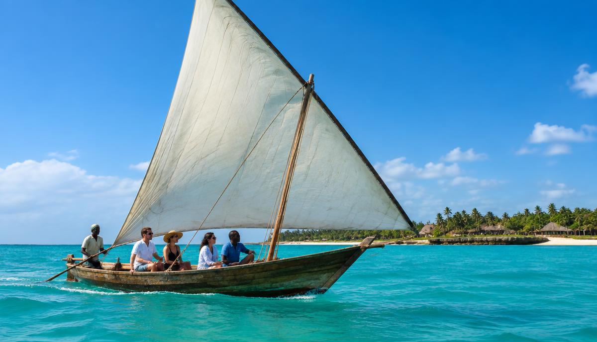 Travellers aboard a dhow on the coast